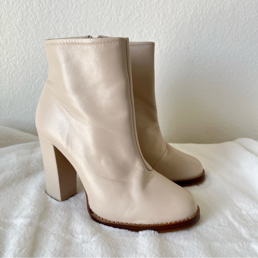 Zara Cream Leather Zip Booties Size 38